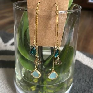 Handmade starfish very long gold toned earrings. Three tier.